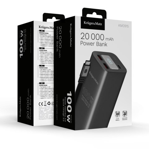 PowerBank Kruger&Matz 20000 mAh Li-ion 100W z funkcją QC oraz PD