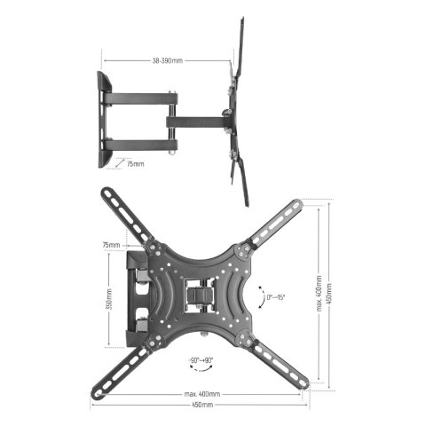 Uchwyt TV regulowany, 14-65", 35 kg
