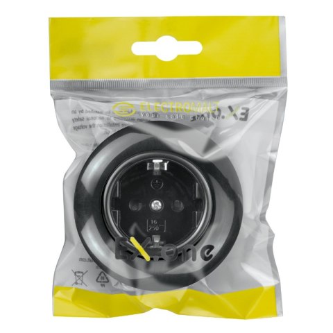 Gniazdo Schuko z ramką, czarne, EX1, Electromalt