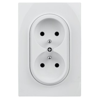 Gniazdo podwójne z ramką plastikową, białe, OVAL, Electromalt