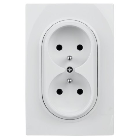 Gniazdo podwójne z ramką plastikową, białe, OVAL, Electromalt