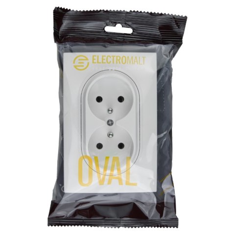 Gniazdo podwójne z ramką plastikową, białe, OVAL, Electromalt