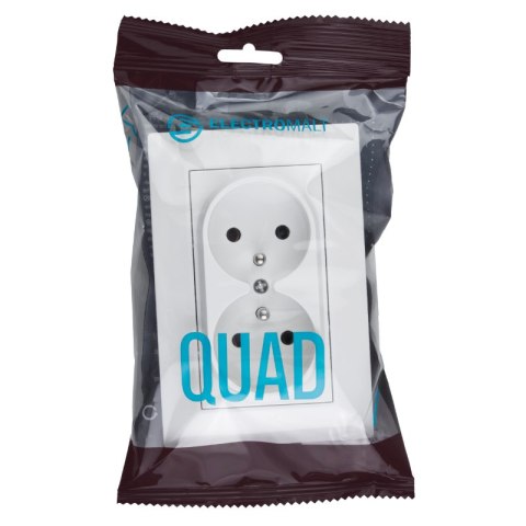 Gniazdo podwójne z ramką plastikową, białe, QUAD, Electromalt