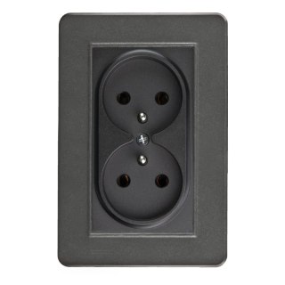 Gniazdo podwójne z ramką plastikową, czarne, QUAD, Electromalt