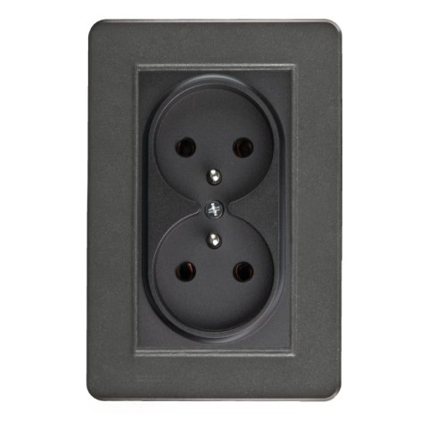 Gniazdo podwójne z ramką plastikową, czarne, QUAD, Electromalt