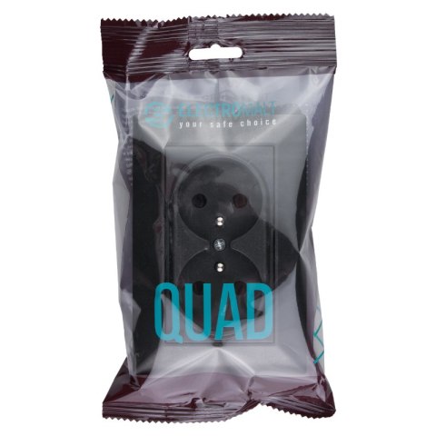 Gniazdo podwójne z ramką plastikową, czarne, QUAD, Electromalt