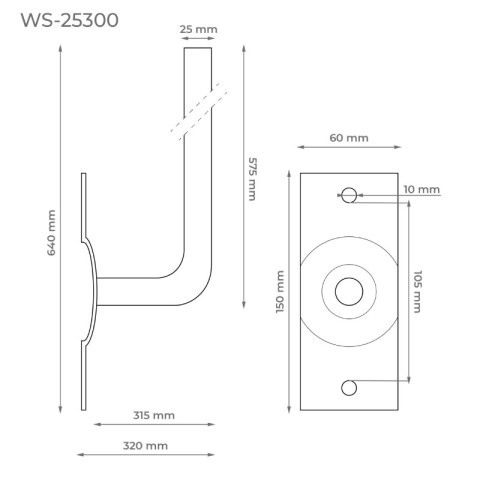 Wspornik antenowy ścienny, kolanowy, 300 x 570 mm