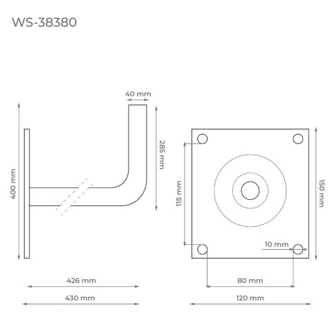 Wspornik antenowy ścienny, kolanowy, 380 x 250 mm
