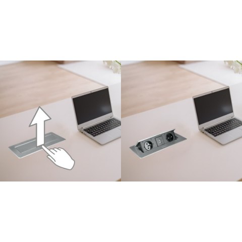 Listwa przedłużacza wpuszczana w blat, bez przewodu, 2 gniazda, 2 x USB, srebrna