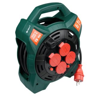 Przedłużacz bębnowy IP44 z lampą LED, 4 gniazda, 15 m