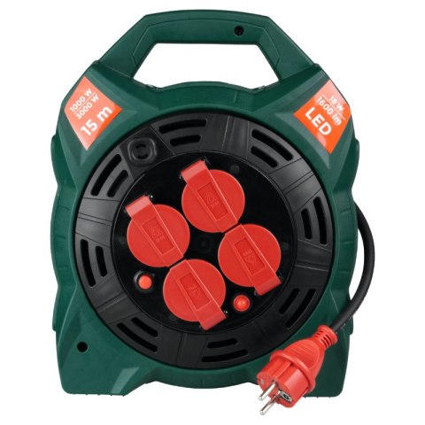 Przedłużacz bębnowy IP44 z lampą LED, 4 gniazda, 15 m