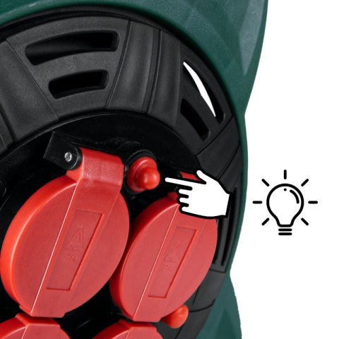Przedłużacz bębnowy IP44 z lampą LED, 4 gniazda, 15 m