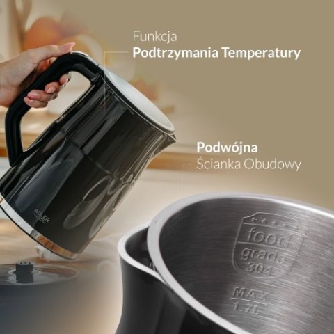 Adler Czajnik metalowy LED z regulacją temperatury 1,7L