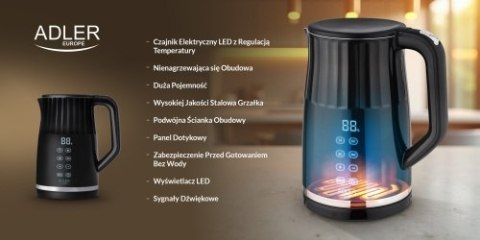 Adler Czajnik metalowy LED z regulacją temperatury 1,7L
