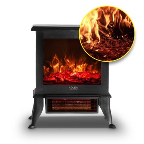 Adler Kominek elektryczny | 2 poziomy grzania: 1000W / 1800W | Efekt 3D płomienia | Termostat