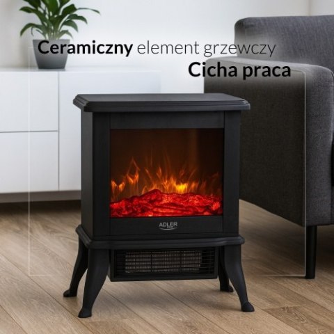 Adler Kominek elektryczny | 2 poziomy grzania: 1000W / 1800W | Efekt 3D płomienia | Termostat