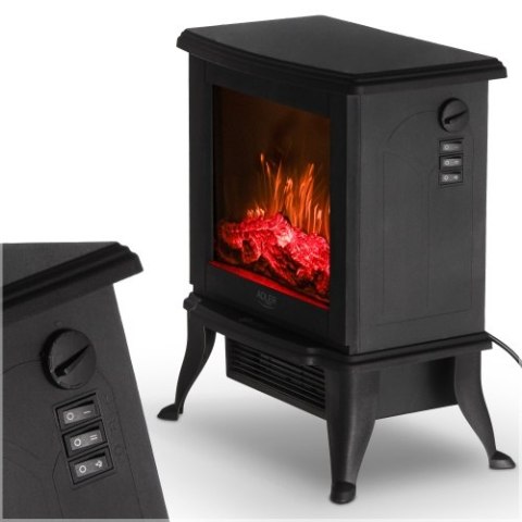 Adler Kominek elektryczny | 2 poziomy grzania: 1000W / 1800W | Efekt 3D płomienia | Termostat