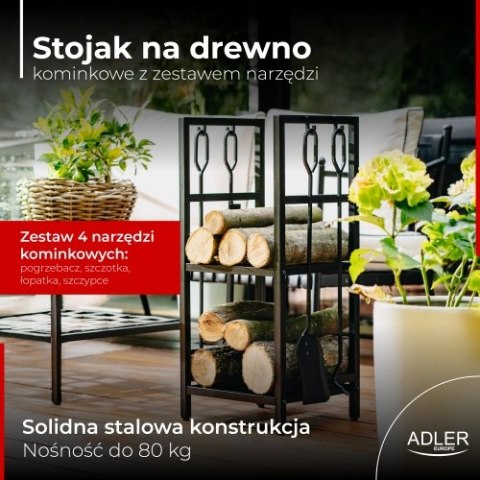 Adler Stojak na drewno kominkowe z zestawem narzędzi