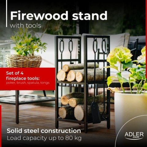 Adler Stojak na drewno kominkowe z zestawem narzędzi