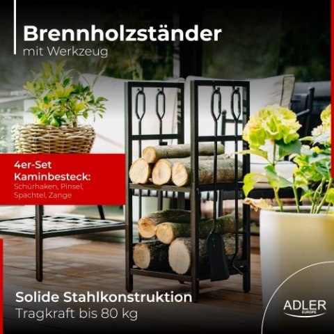 Adler Stojak na drewno kominkowe z zestawem narzędzi