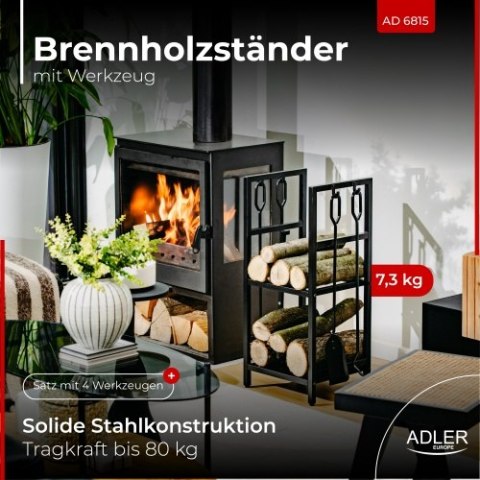 Adler Stojak na drewno kominkowe z zestawem narzędzi