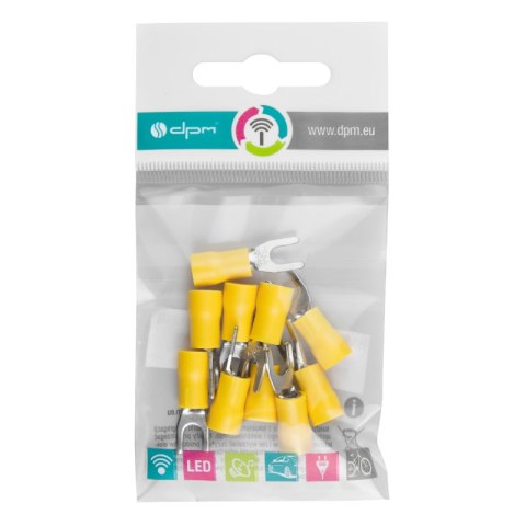 Konektor izolowany widełkowy, M4, 6 mm2, żółty, 10 szt.