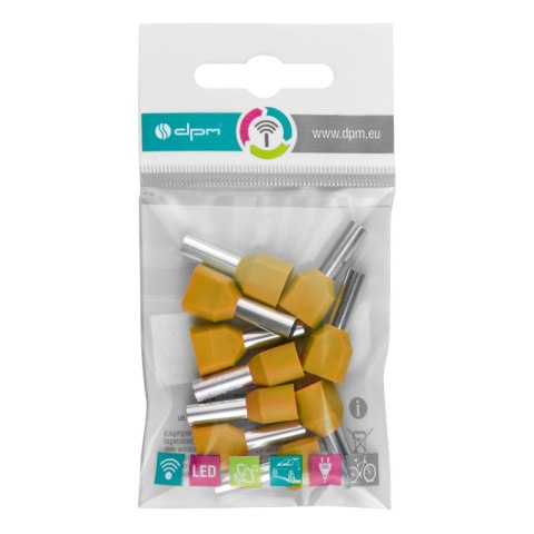 Konektor podwójnie izolowany tulejka miedziana 12 mm, 4 mm2, żółty, 10 szt.