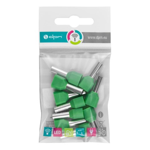 Konektor podwójnie izolowany tulejka miedziana 14 mm, 6 mm2, zielony, 10 szt.