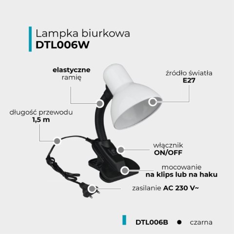 Lampka E27 z klipsem, biała