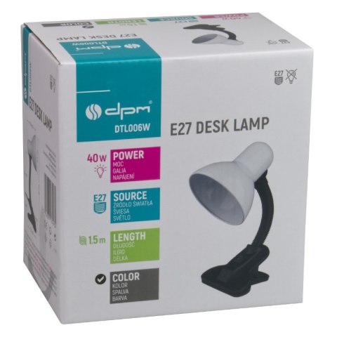 Lampka E27 z klipsem, biała