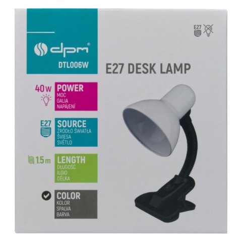 Lampka E27 z klipsem, biała