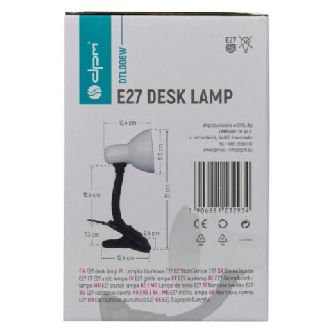 Lampka E27 z klipsem, biała