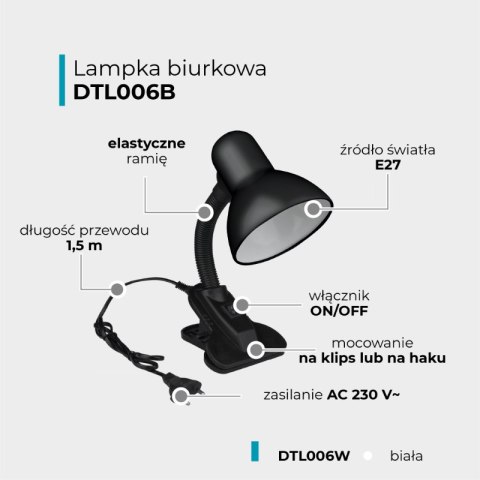 Lampka E27 z klipsem, czarna