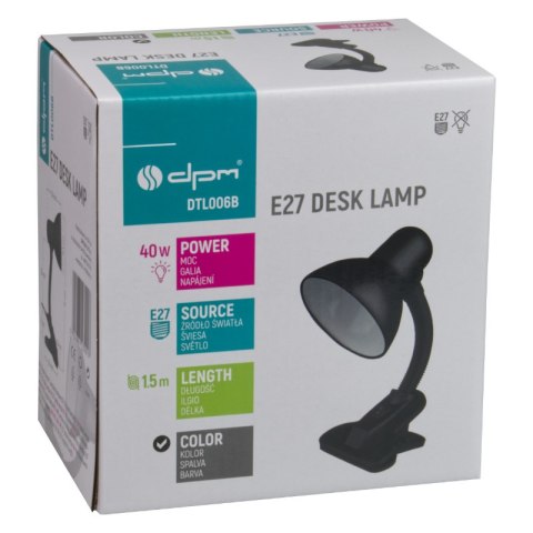 Lampka E27 z klipsem, czarna