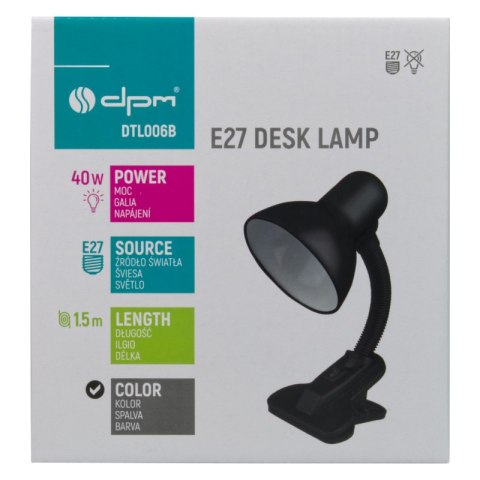 Lampka E27 z klipsem, czarna