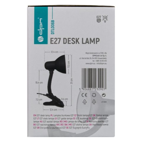 Lampka E27 z klipsem, czarna