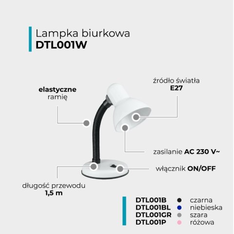 Lampka biurkowa, E27, biała DPM