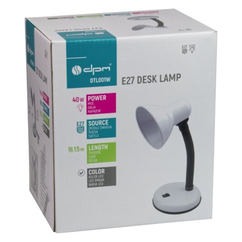 Lampka biurkowa, E27, biała DPM