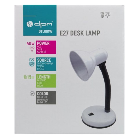 Lampka biurkowa, E27, biała DPM
