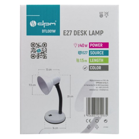Lampka biurkowa, E27, biała DPM