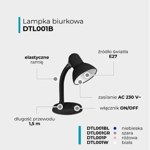 Lampka biurkowa, E27, czarna DPM