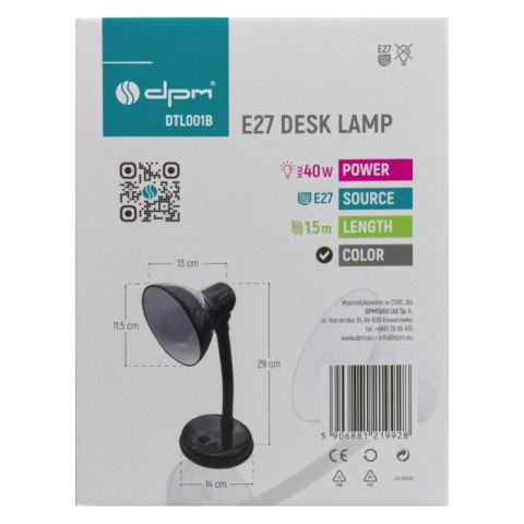 Lampka biurkowa, E27, czarna DPM