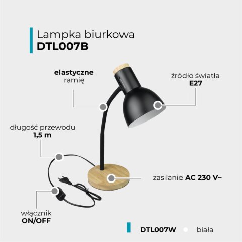 Lampka biurkowa E27, czarna