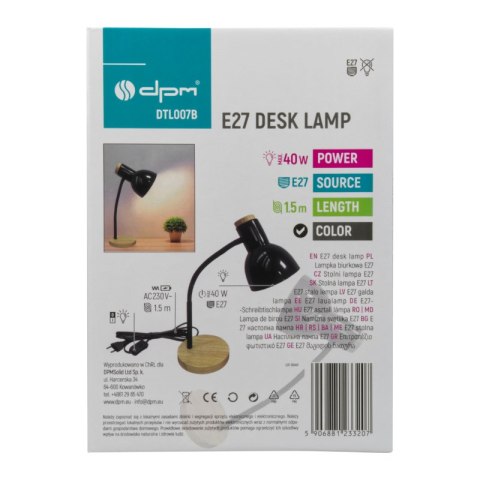 Lampka biurkowa E27, czarna