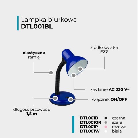 Lampka biurkowa E27, niebieska