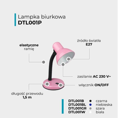 Lampka biurkowa E27, różowa