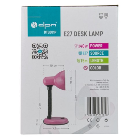 Lampka biurkowa E27, różowa