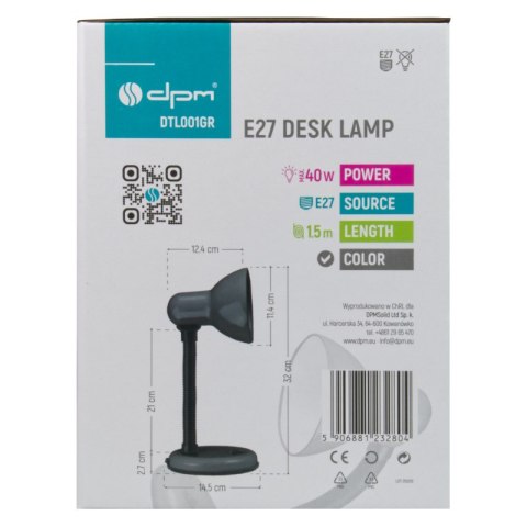 Lampka biurkowa E27, szara