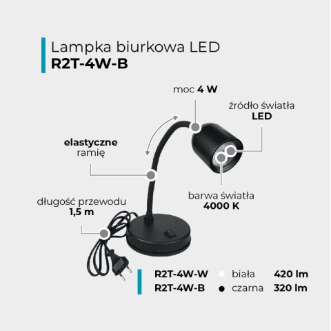 Lampka biurkowa LED, 4 W, 320 lm, 4000 K, czarna DPM