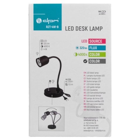 Lampka biurkowa LED, 4 W, 320 lm, 4000 K, czarna DPM